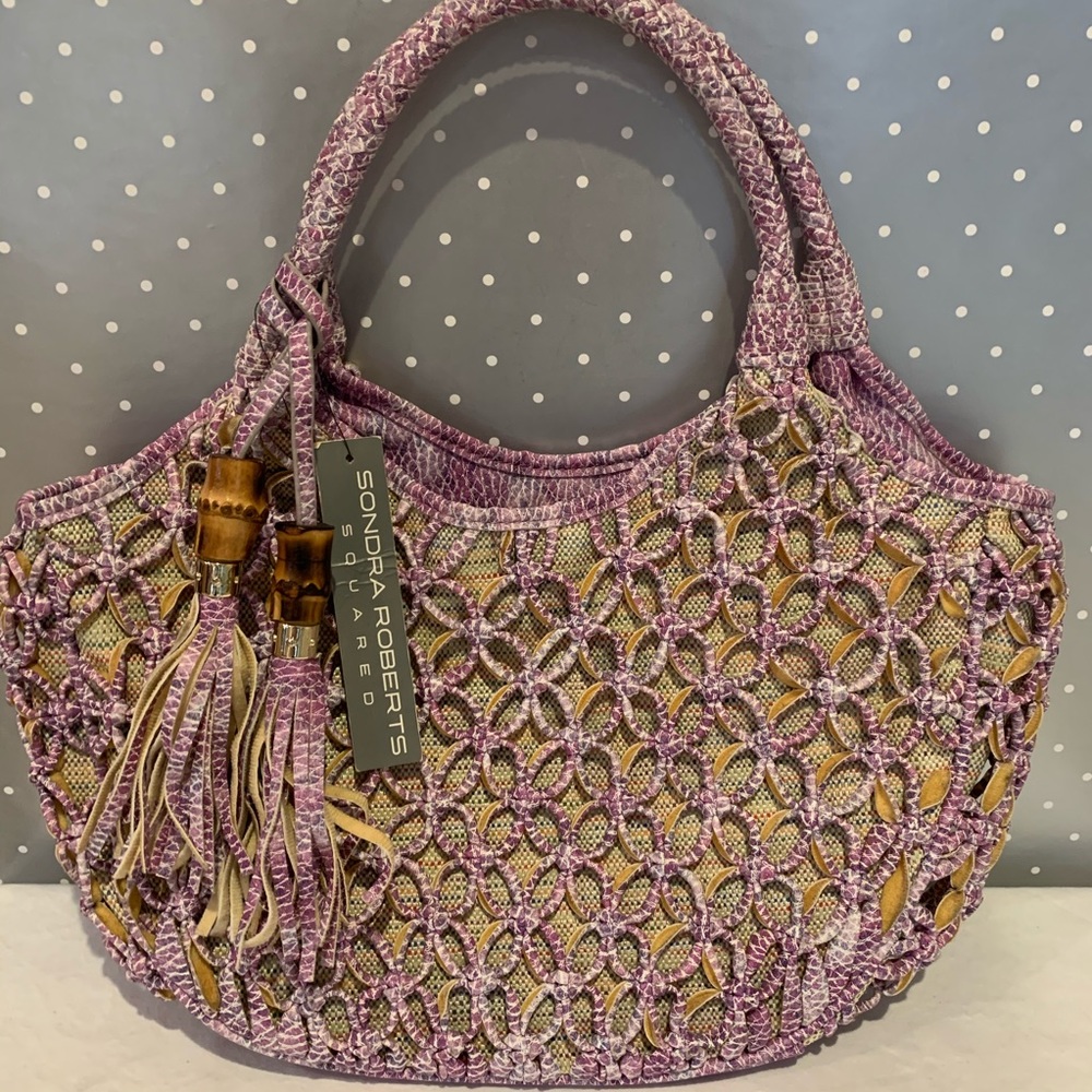 Sondra Roberts Squared Woven Tassel Hobo - Picture 2 of 7